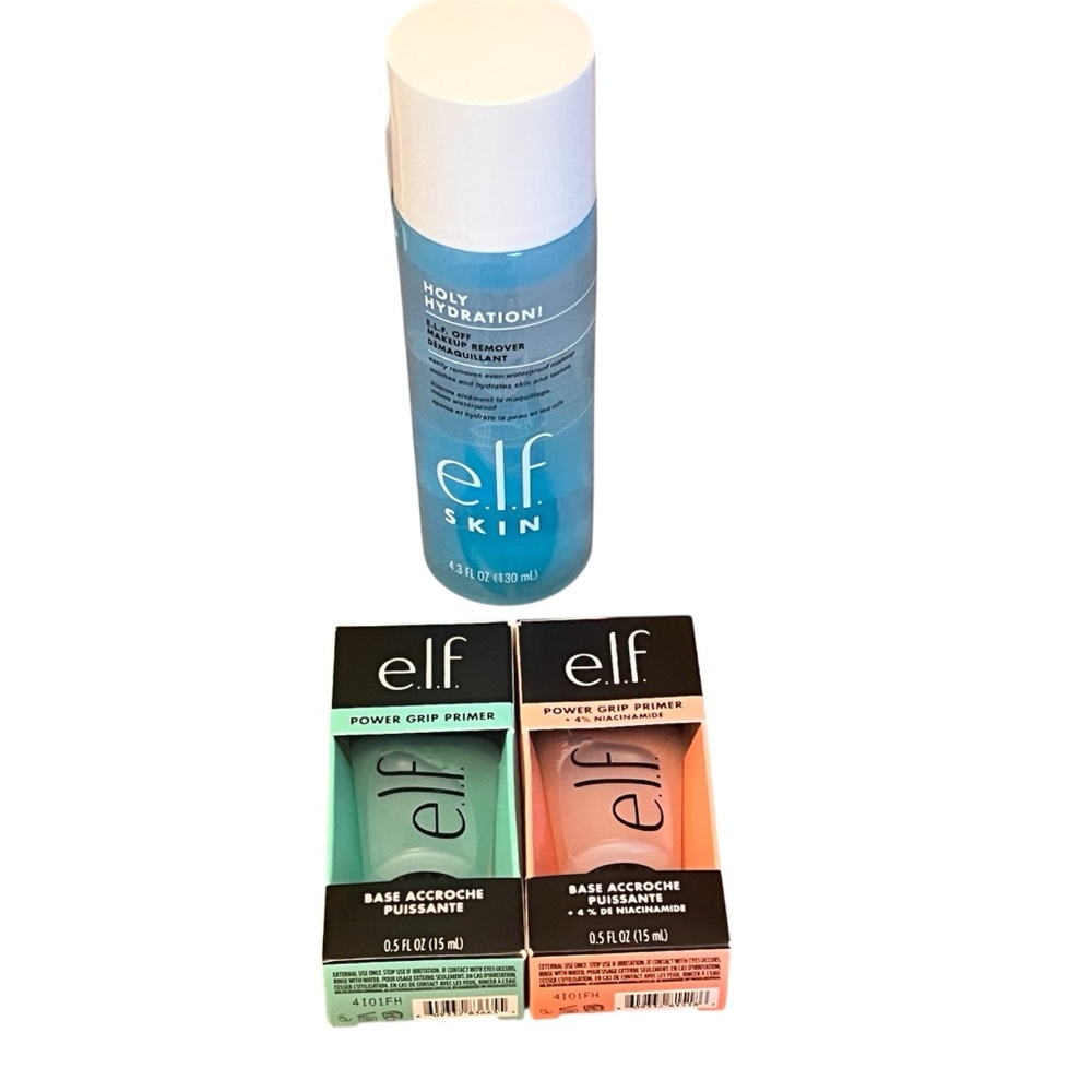 e.l.f. Skin Holy Hydration elf off makeup remover & 2 Power Grip Primers